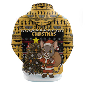 Egypt Christmas Zip Hoodie Santa Cat Sleigh Reindeer Christmas Tree and Ancient Hieroglyphic - African Pride