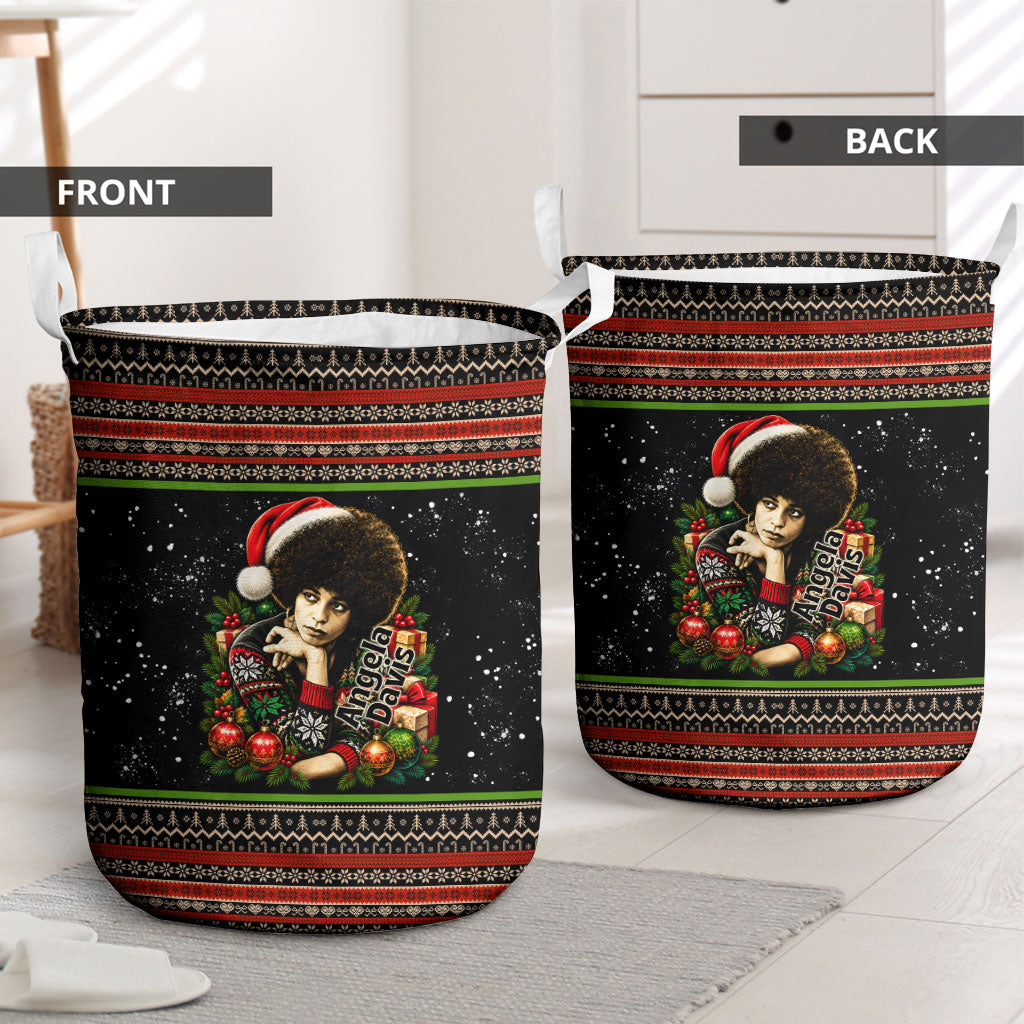Angela Davis Merry Christmas Laundry Basket Ugly Christmas Pattern Civil Rights Black History