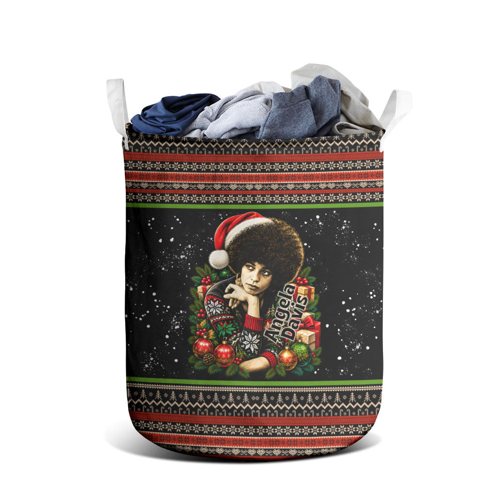 Angela Davis Merry Christmas Laundry Basket Ugly Christmas Pattern Civil Rights Black History