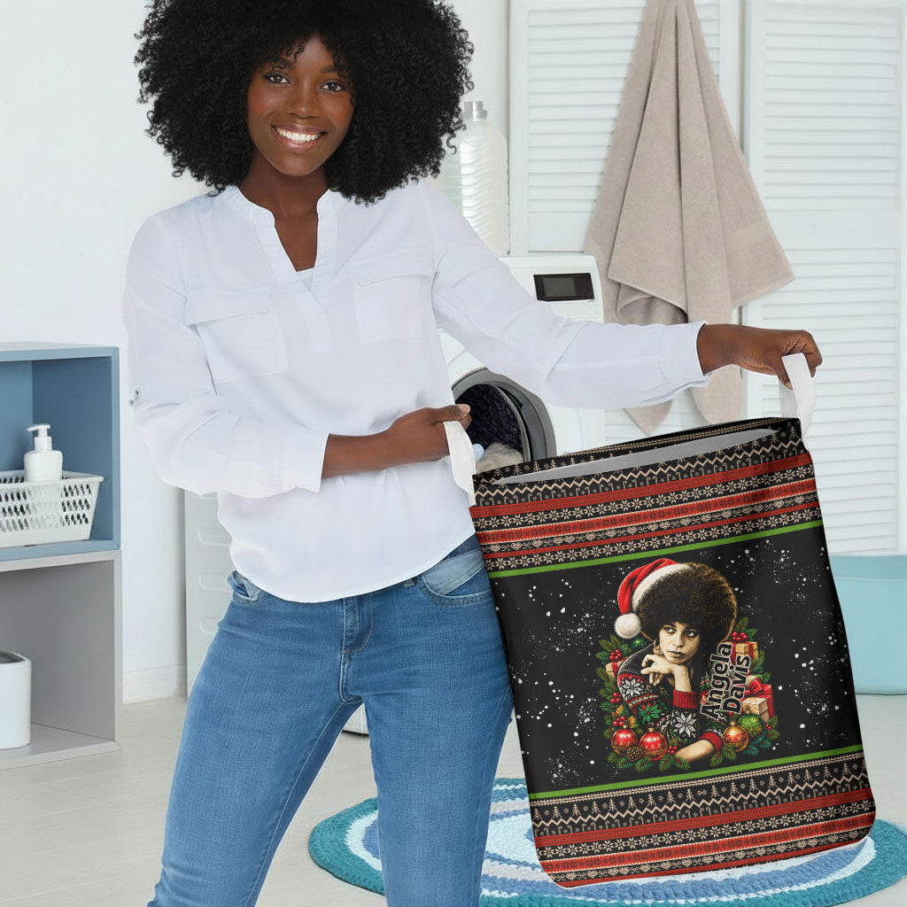 Angela Davis Merry Christmas Laundry Basket Ugly Christmas Pattern Civil Rights Black History