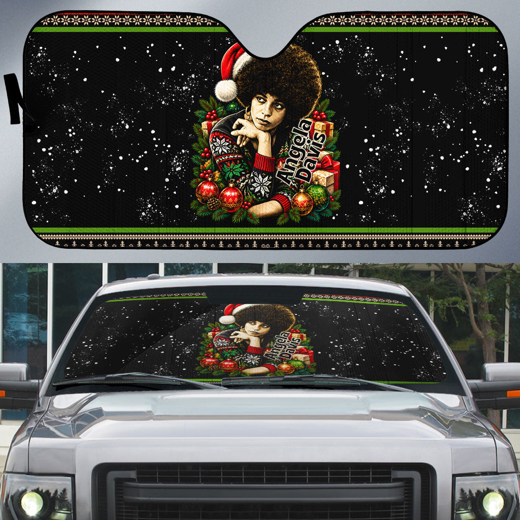 Angela Davis Merry Christmas Auto Sun Shade Ugly Christmas Pattern Civil Rights Black History