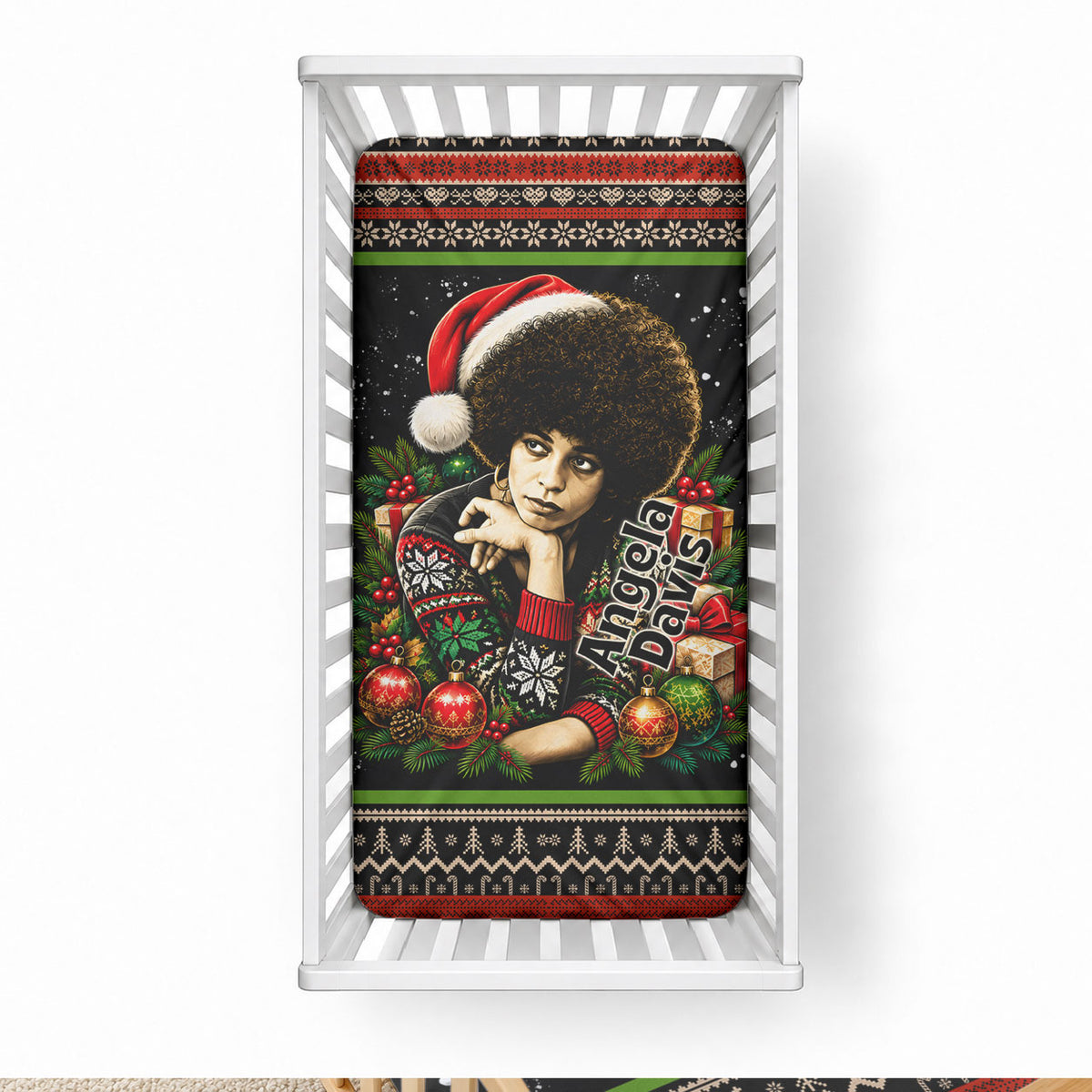 Angela Davis Merry Christmas Baby Bed Cover Ugly Christmas Pattern Civil Rights Black History