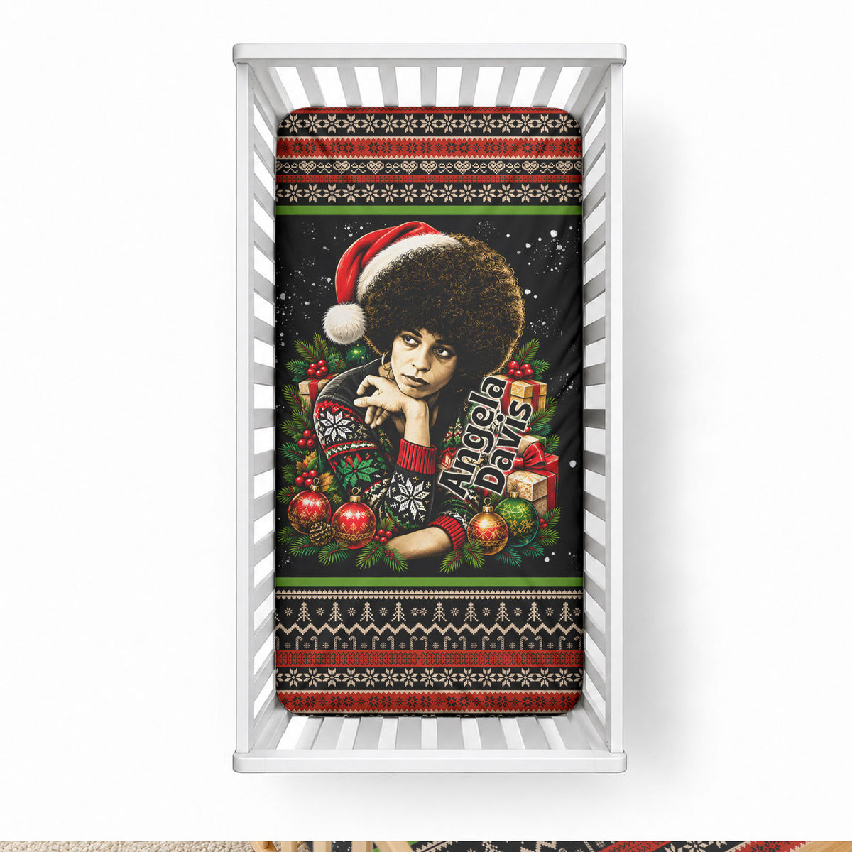 Angela Davis Merry Christmas Baby Bed Cover Ugly Christmas Pattern Civil Rights Black History