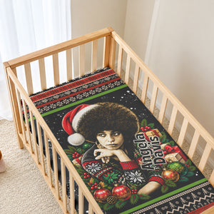 Angela Davis Merry Christmas Baby Bed Cover Ugly Christmas Pattern Civil Rights Black History