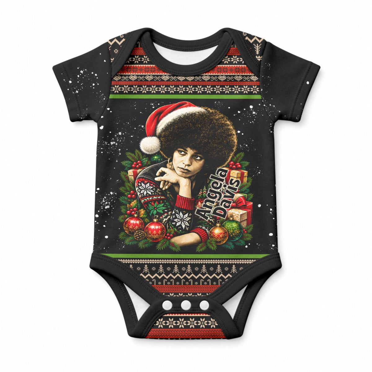 Angela Davis Merry Christmas Baby Onesie Ugly Christmas Pattern Civil Rights Black History