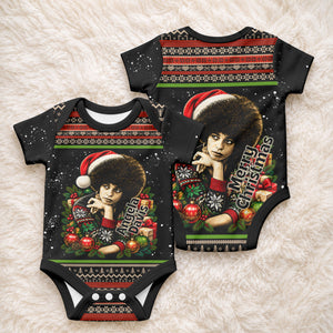Angela Davis Merry Christmas Baby Onesie Ugly Christmas Pattern Civil Rights Black History