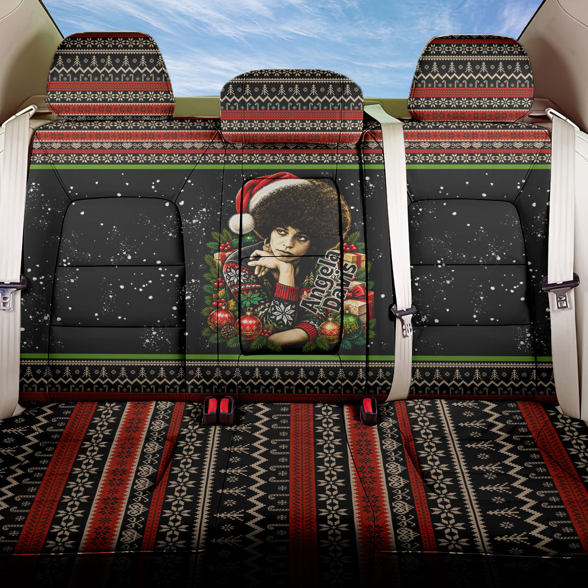 Angela Davis Merry Christmas Back Car Seat Cover Ugly Christmas Pattern Civil Rights Black History