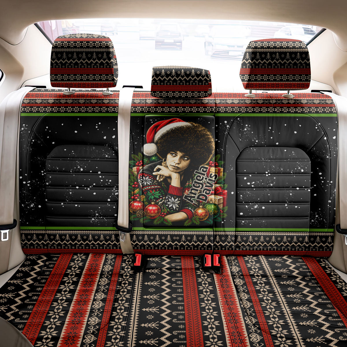Angela Davis Merry Christmas Back Car Seat Cover Ugly Christmas Pattern Civil Rights Black History