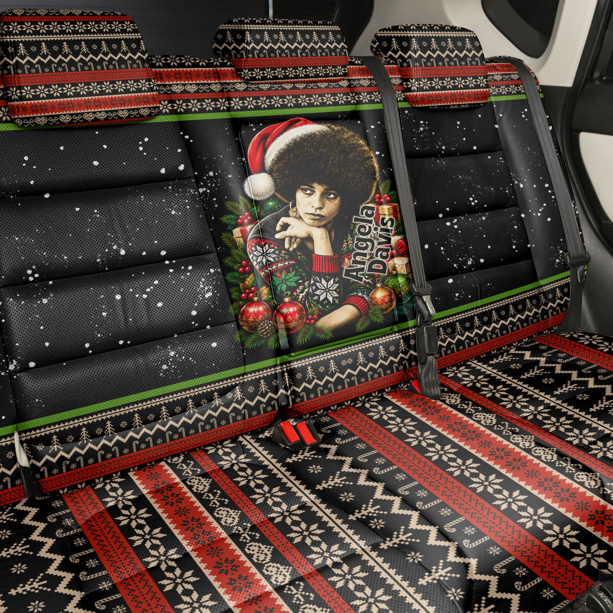 Angela Davis Merry Christmas Back Car Seat Cover Ugly Christmas Pattern Civil Rights Black History