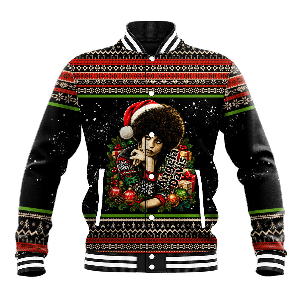 Angela Davis Merry Christmas Baseball Jacket Ugly Christmas Pattern Civil Rights Black History
