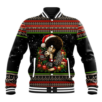 Angela Davis Merry Christmas Baseball Jacket Ugly Christmas Pattern Civil Rights Black History