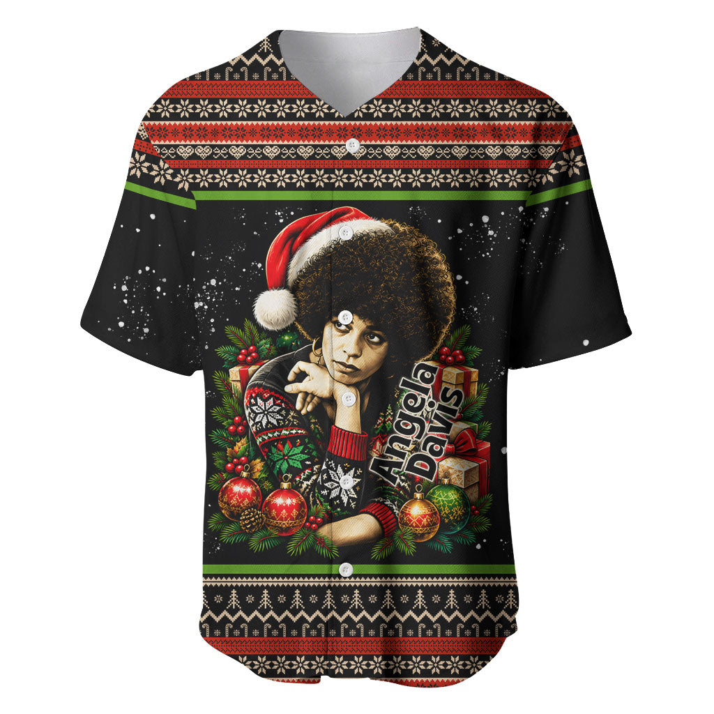 Angela Davis Merry Christmas Baseball Jersey Ugly Christmas Pattern Civil Rights Black History