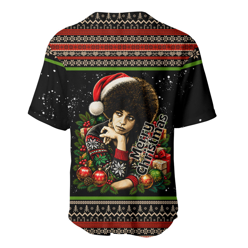 Angela Davis Merry Christmas Baseball Jersey Ugly Christmas Pattern Civil Rights Black History