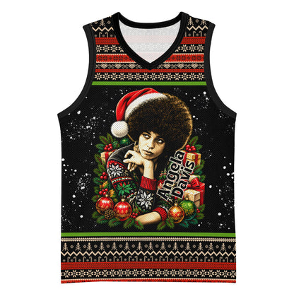 Angela Davis Merry Christmas Basketball Jersey Ugly Christmas Pattern Civil Rights Black History