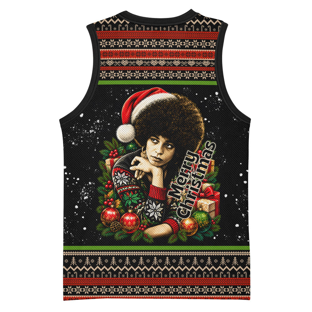 Angela Davis Merry Christmas Basketball Jersey Ugly Christmas Pattern Civil Rights Black History