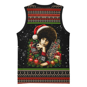 Angela Davis Merry Christmas Basketball Jersey Ugly Christmas Pattern Civil Rights Black History
