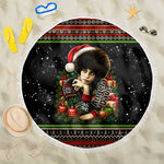 Angela Davis Merry Christmas Beach Blanket Ugly Christmas Pattern Civil Rights Black History