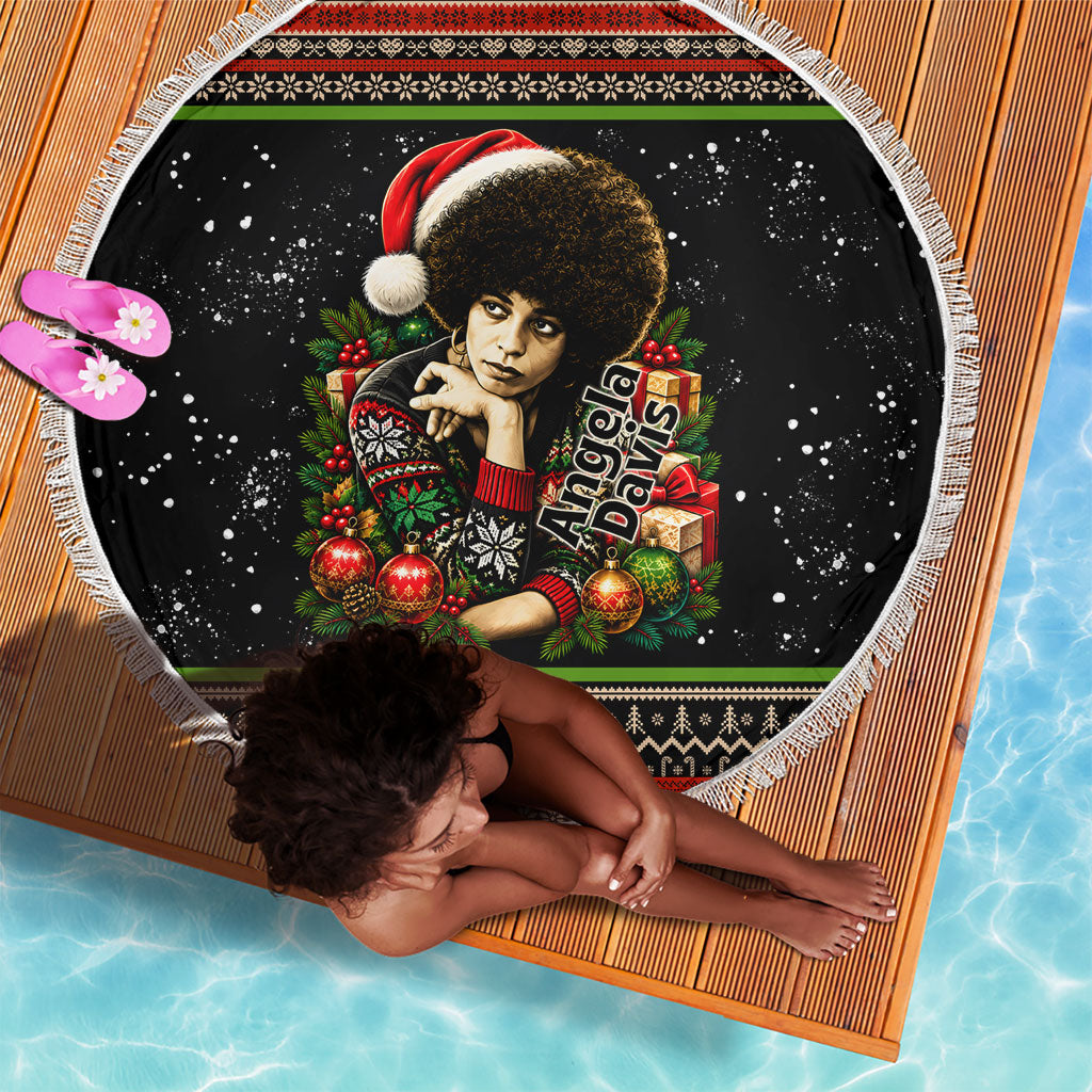 Angela Davis Merry Christmas Beach Blanket Ugly Christmas Pattern Civil Rights Black History