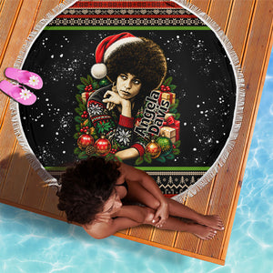 Angela Davis Merry Christmas Beach Blanket Ugly Christmas Pattern Civil Rights Black History