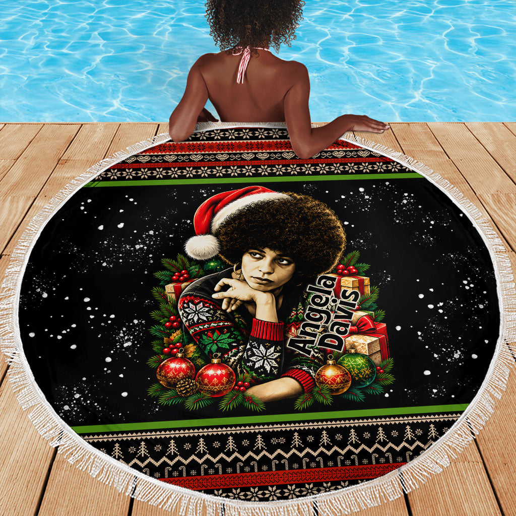 Angela Davis Merry Christmas Beach Blanket Ugly Christmas Pattern Civil Rights Black History