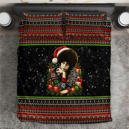 Angela Davis Merry Christmas Bedding Set Ugly Christmas Pattern Civil Rights Black History