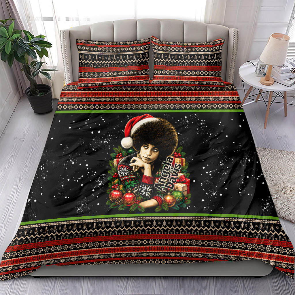 Angela Davis Merry Christmas Bedding Set Ugly Christmas Pattern Civil Rights Black History