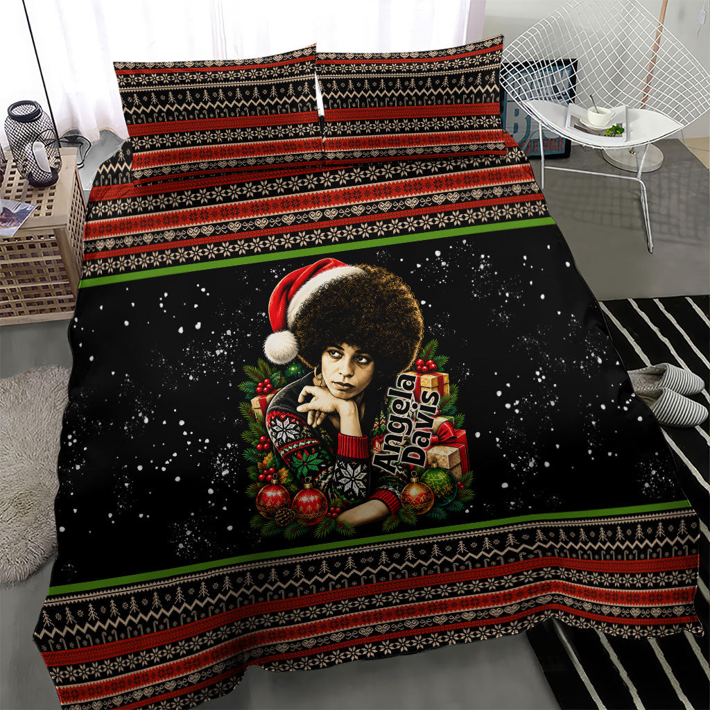 Angela Davis Merry Christmas Bedding Set Ugly Christmas Pattern Civil Rights Black History