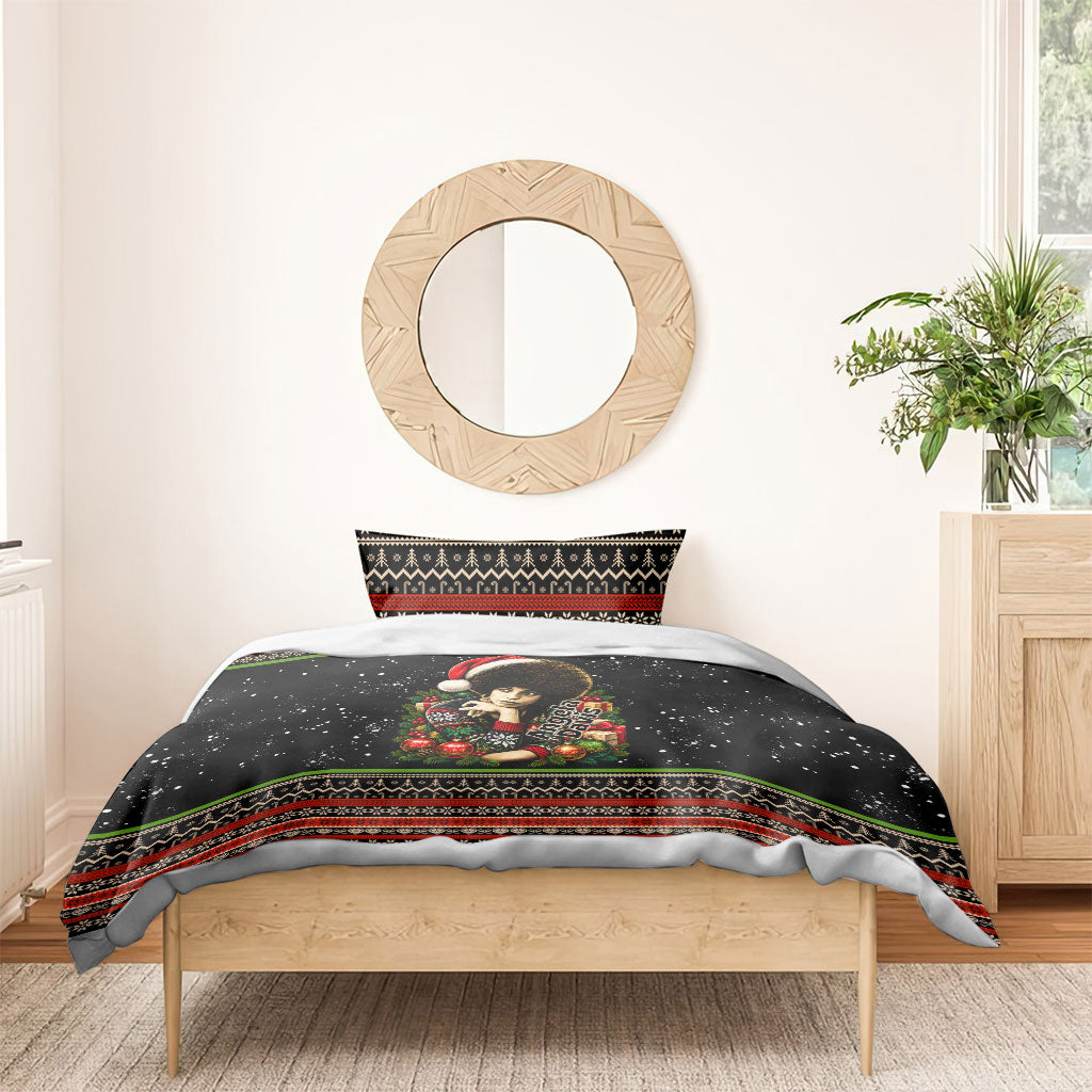 Angela Davis Merry Christmas Bedding Set Ugly Christmas Pattern Civil Rights Black History