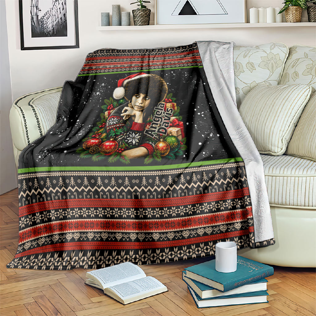 Angela Davis Merry Christmas Blanket Ugly Christmas Pattern Civil Rights Black History