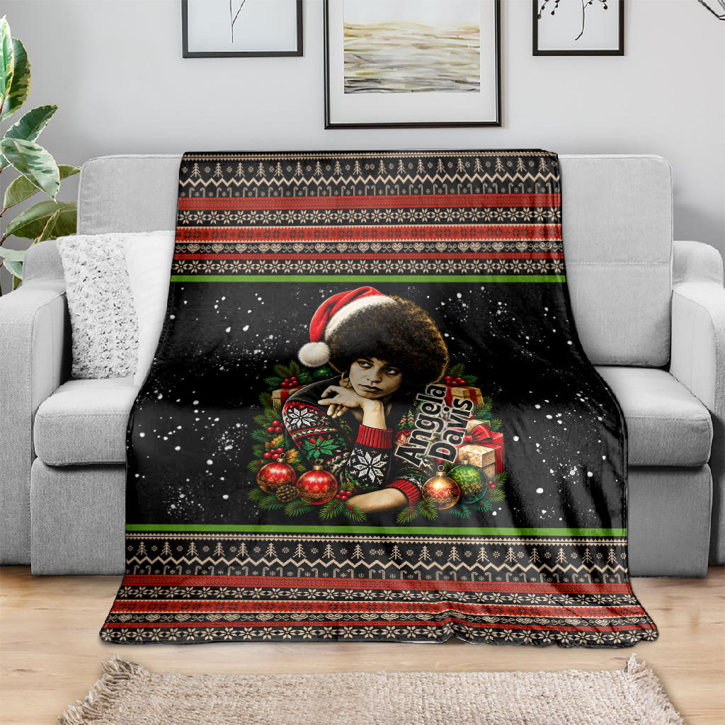 Angela Davis Merry Christmas Blanket Ugly Christmas Pattern Civil Rights Black History