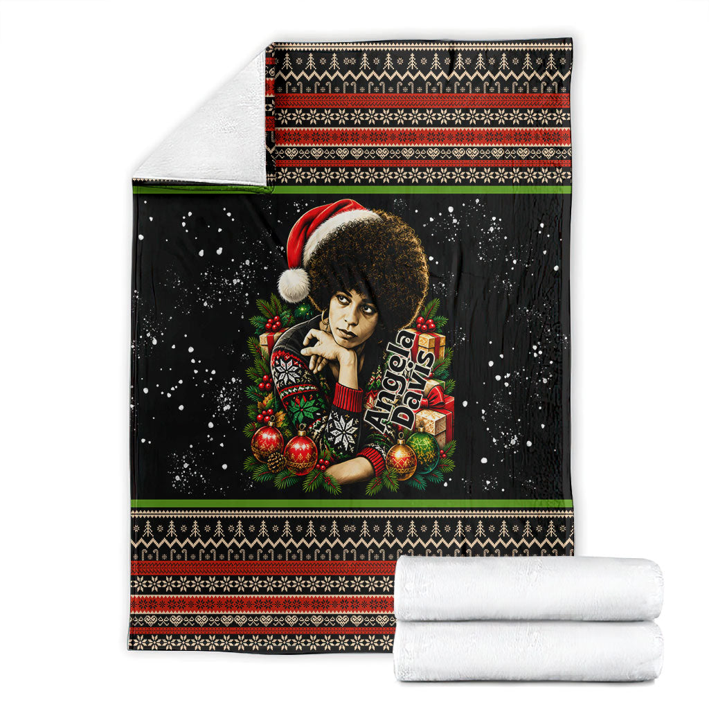 Angela Davis Merry Christmas Blanket Ugly Christmas Pattern Civil Rights Black History