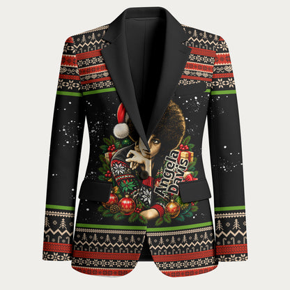 Angela Davis Merry Christmas Blazer Ugly Christmas Pattern Civil Rights Black History