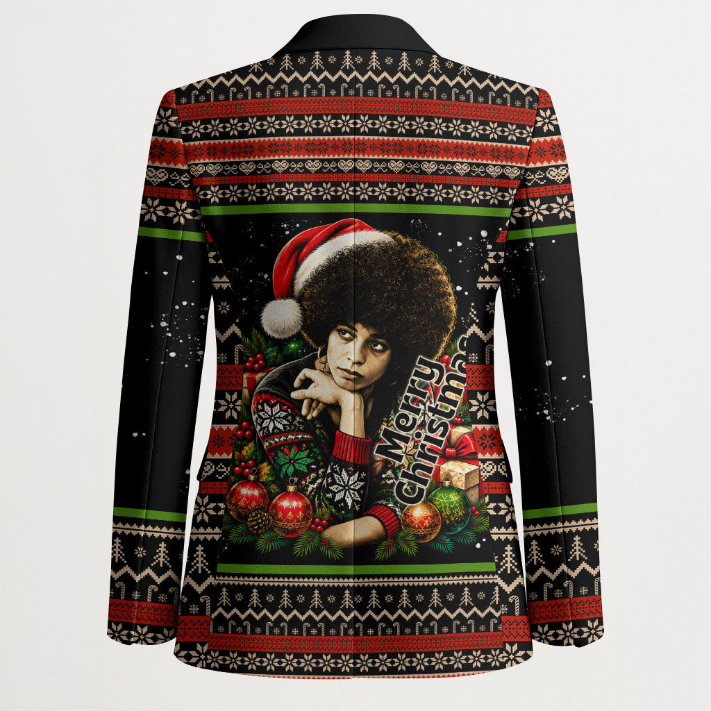 Angela Davis Merry Christmas Blazer Ugly Christmas Pattern Civil Rights Black History