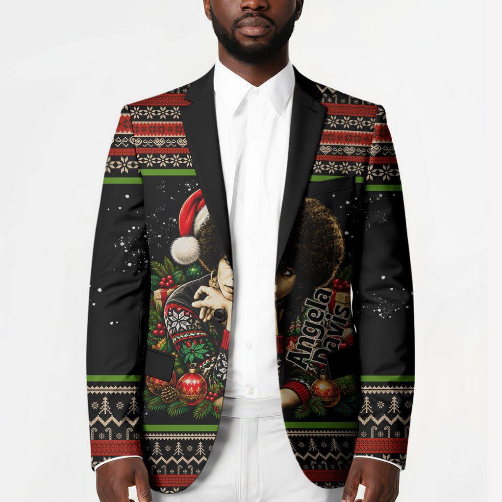 Angela Davis Merry Christmas Blazer Ugly Christmas Pattern Civil Rights Black History