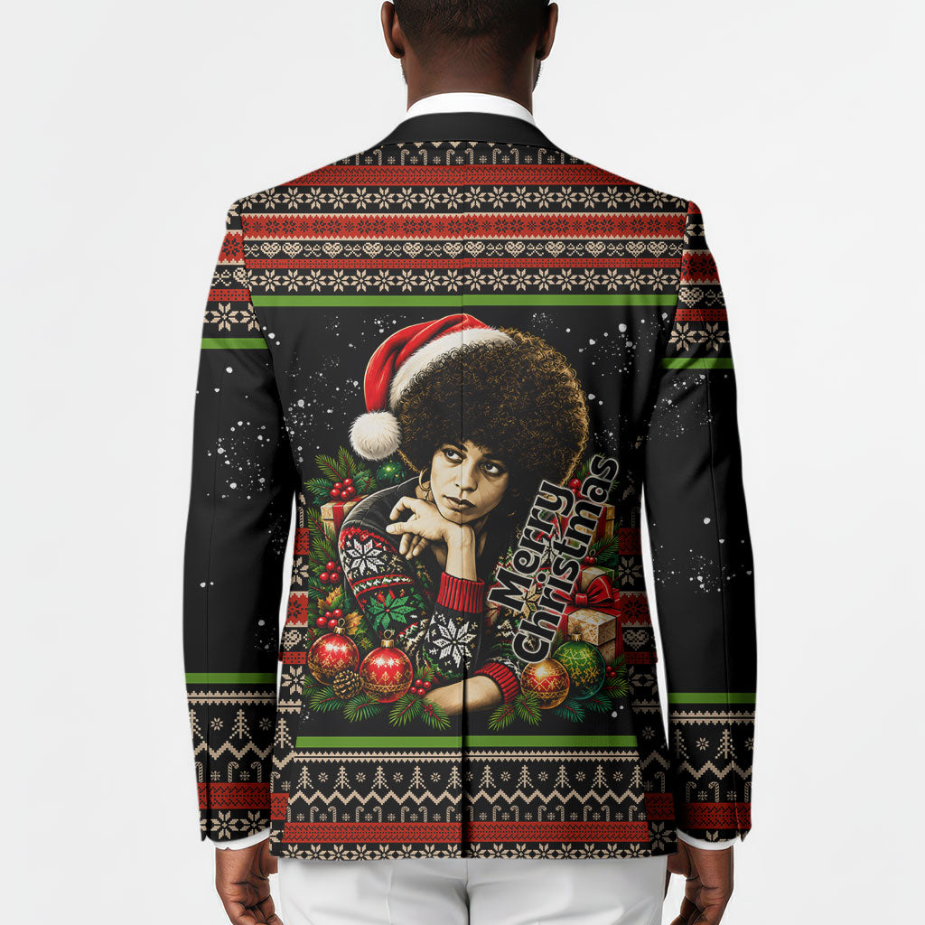 Angela Davis Merry Christmas Blazer Ugly Christmas Pattern Civil Rights Black History