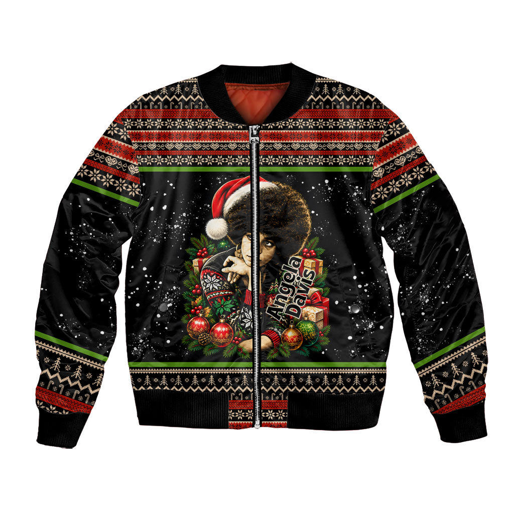Angela Davis Merry Christmas Bomber Jacket Ugly Christmas Pattern Civil Rights Black History