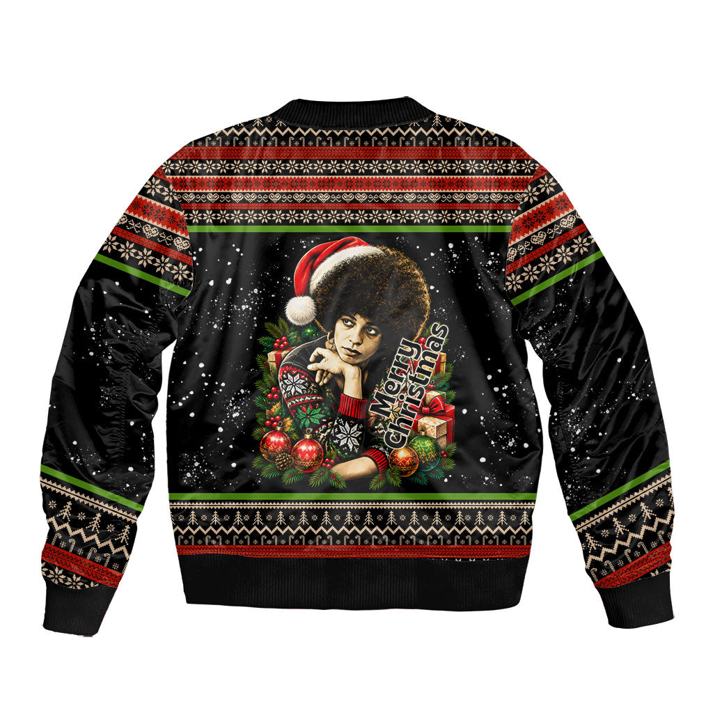 Angela Davis Merry Christmas Bomber Jacket Ugly Christmas Pattern Civil Rights Black History
