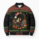 Angela Davis Merry Christmas Bomber Puffer Jacket Ugly Christmas Pattern Civil Rights Black History
