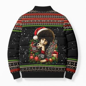 Angela Davis Merry Christmas Bomber Puffer Jacket Ugly Christmas Pattern Civil Rights Black History