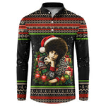 Angela Davis Merry Christmas Button Sweatshirt Ugly Christmas Pattern Civil Rights Black History