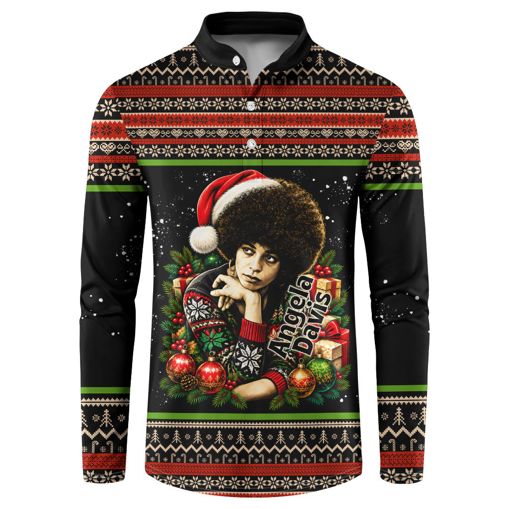 Angela Davis Merry Christmas Button Sweatshirt Ugly Christmas Pattern Civil Rights Black History