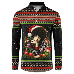 Angela Davis Merry Christmas Button Sweatshirt Ugly Christmas Pattern Civil Rights Black History