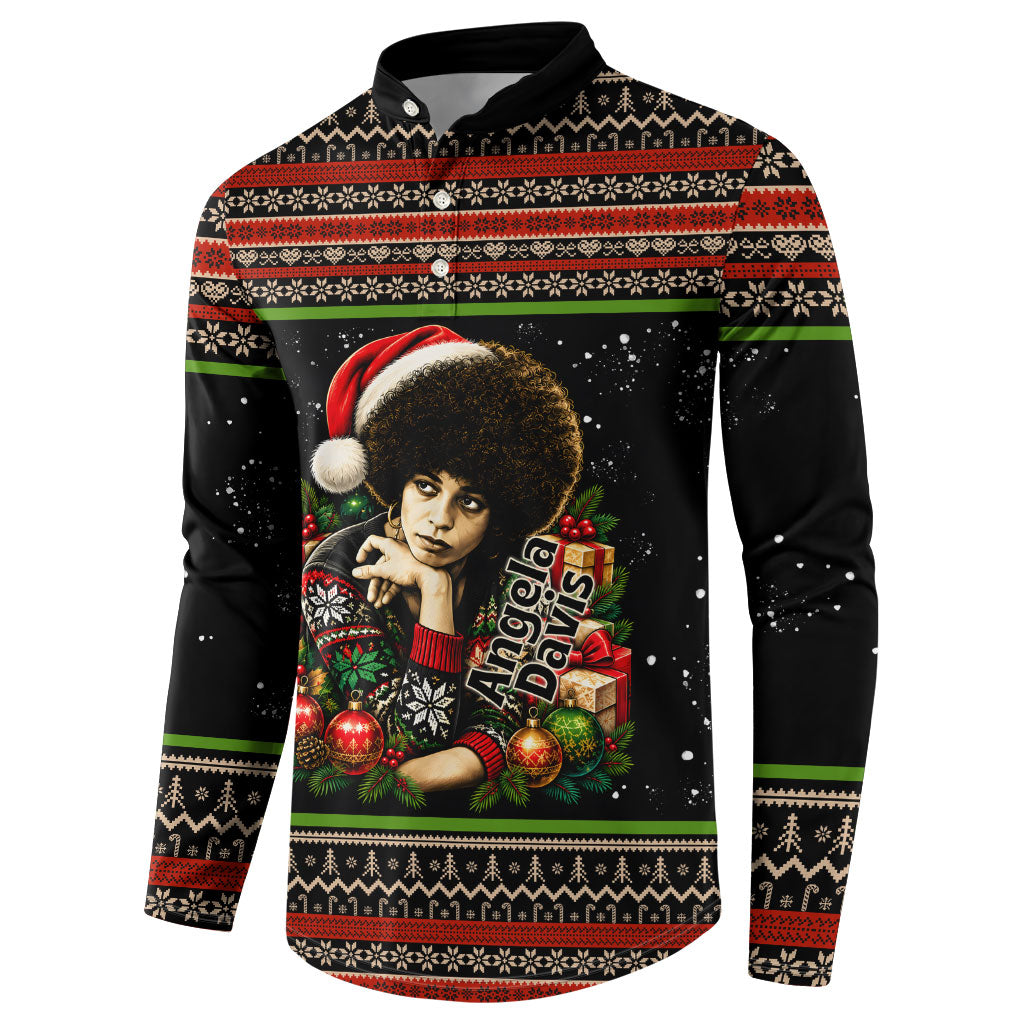 Angela Davis Merry Christmas Button Sweatshirt Ugly Christmas Pattern Civil Rights Black History