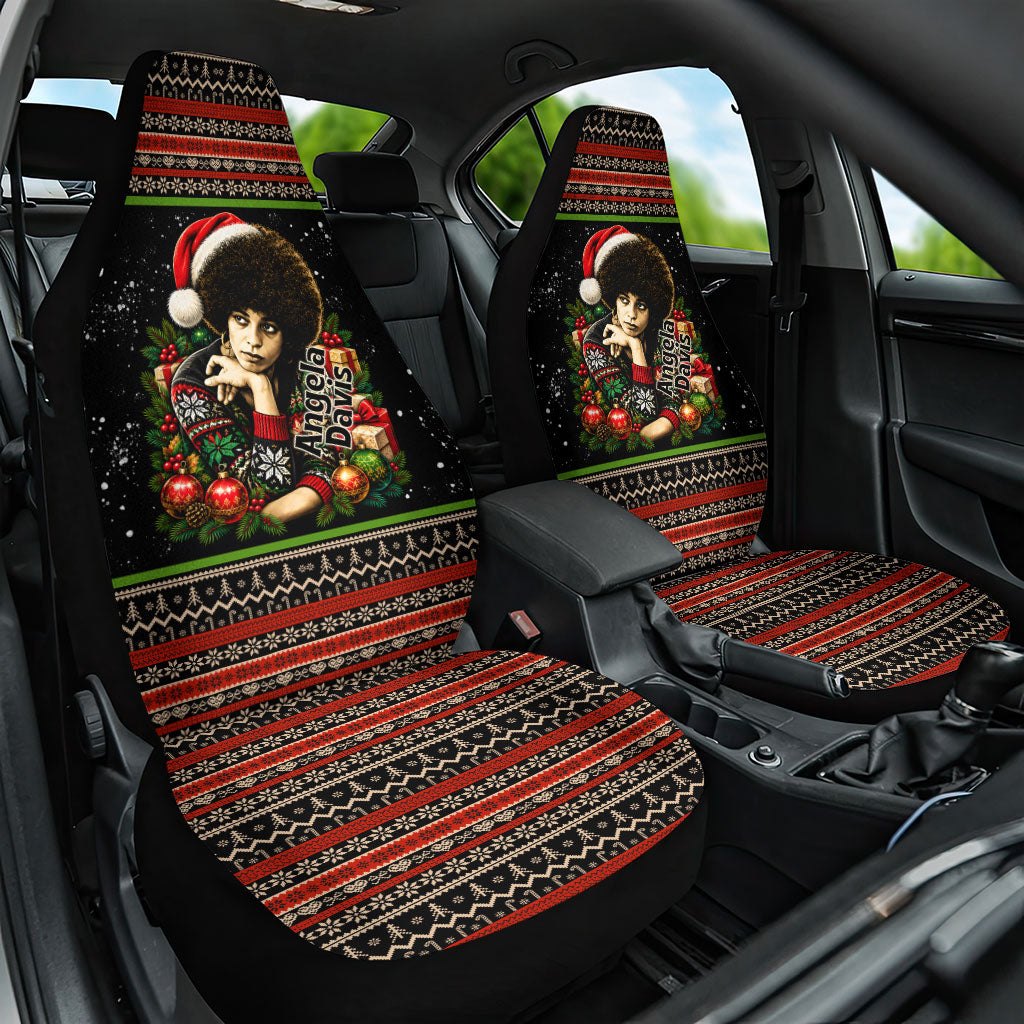 Angela Davis Merry Christmas Car Seat Cover Ugly Christmas Pattern Civil Rights Black History