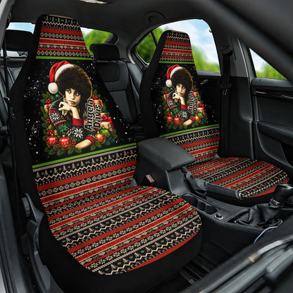 Angela Davis Merry Christmas Car Seat Cover Ugly Christmas Pattern Civil Rights Black History
