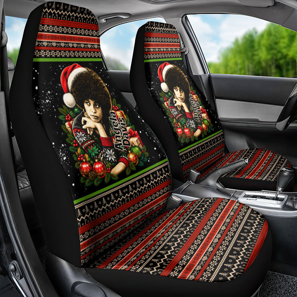 Angela Davis Merry Christmas Car Seat Cover Ugly Christmas Pattern Civil Rights Black History