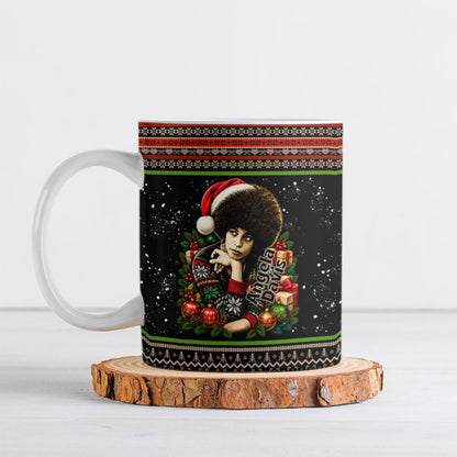 Angela Davis Merry Christmas Ceramic Mug Ugly Christmas Pattern Civil Rights Black History