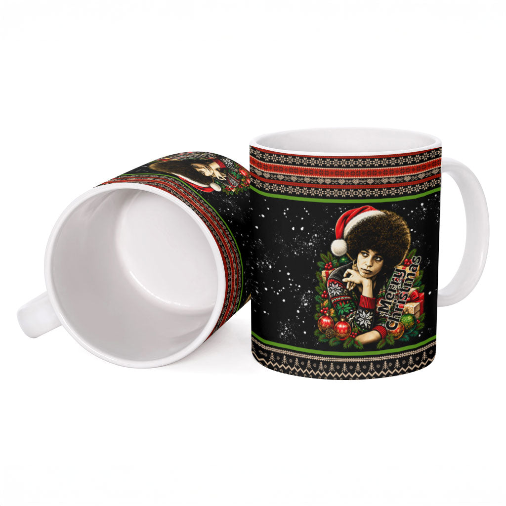 Angela Davis Merry Christmas Ceramic Mug Ugly Christmas Pattern Civil Rights Black History