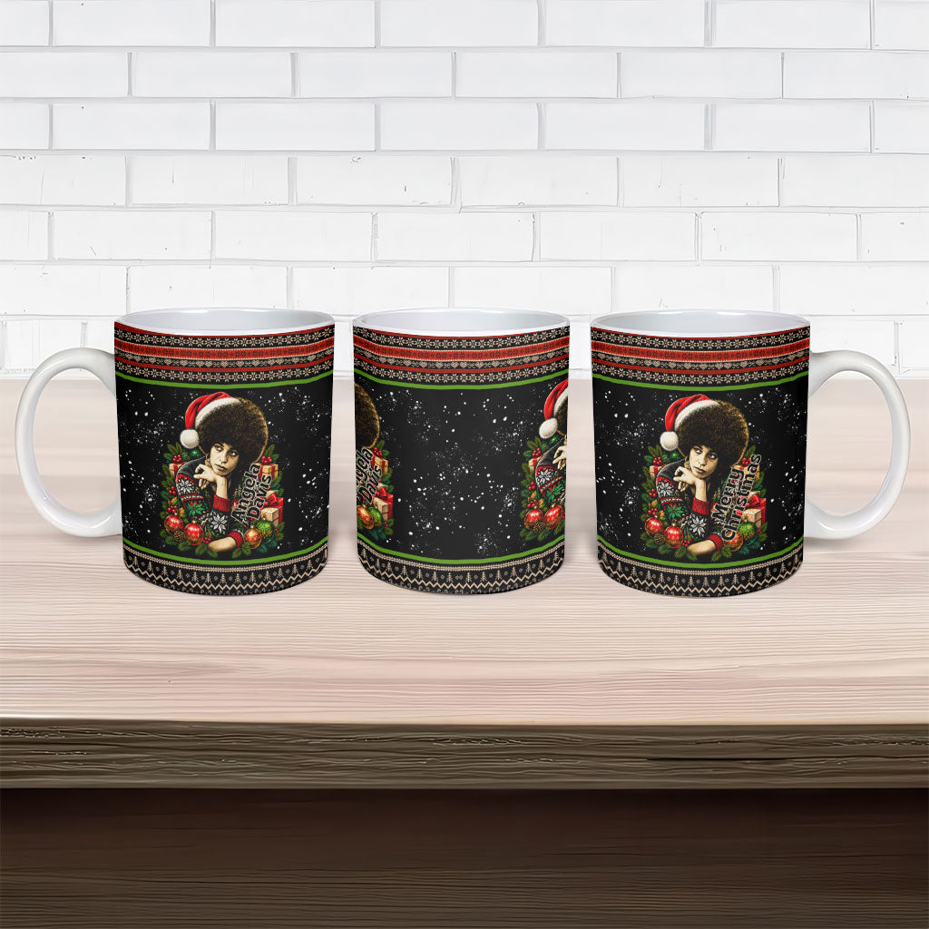 Angela Davis Merry Christmas Ceramic Mug Ugly Christmas Pattern Civil Rights Black History
