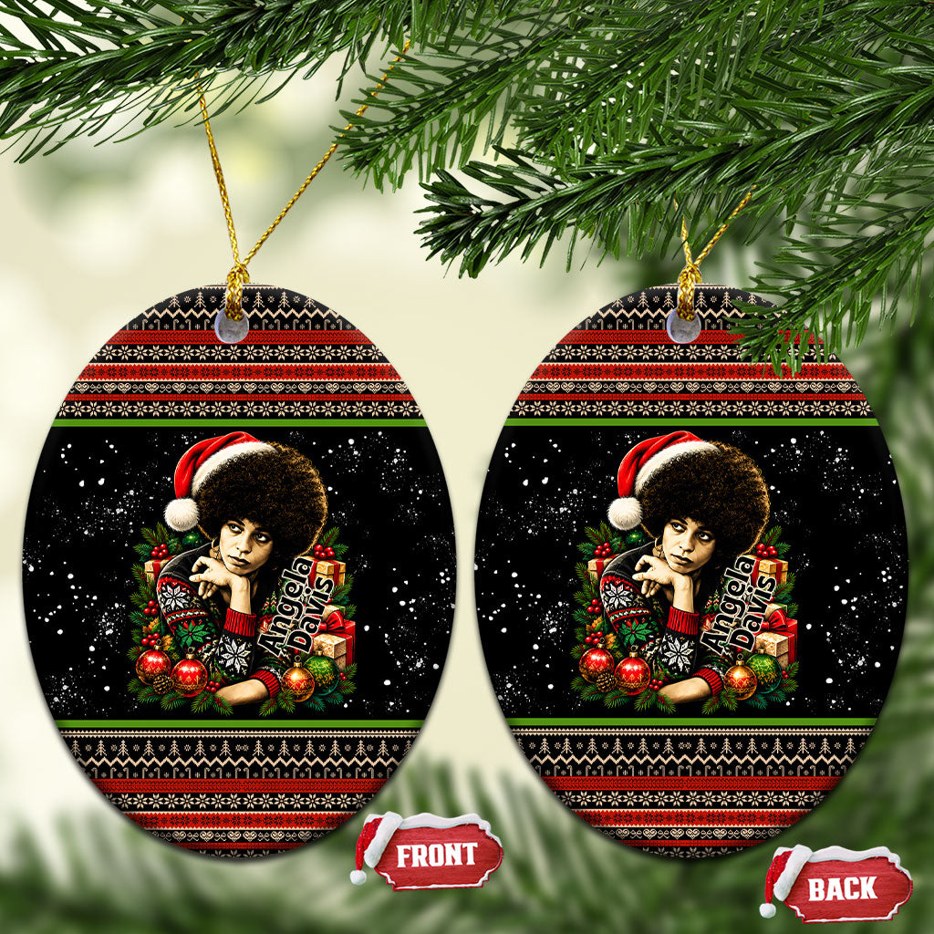 Angela Davis Merry Christmas Ceramic Ornament Ugly Christmas Pattern Civil Rights Black History
